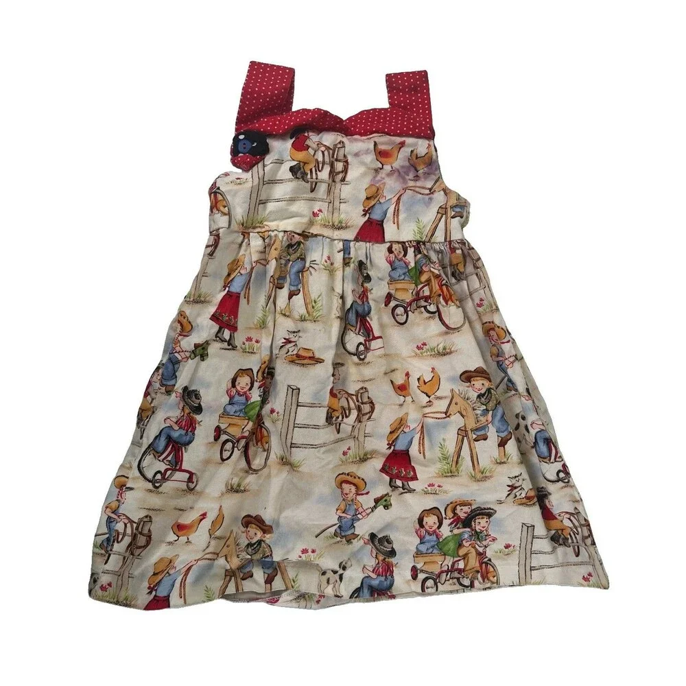 Handmade Cotton Kitschy Cottagecore Farm Children Child’s Girls Dress Retro VTG